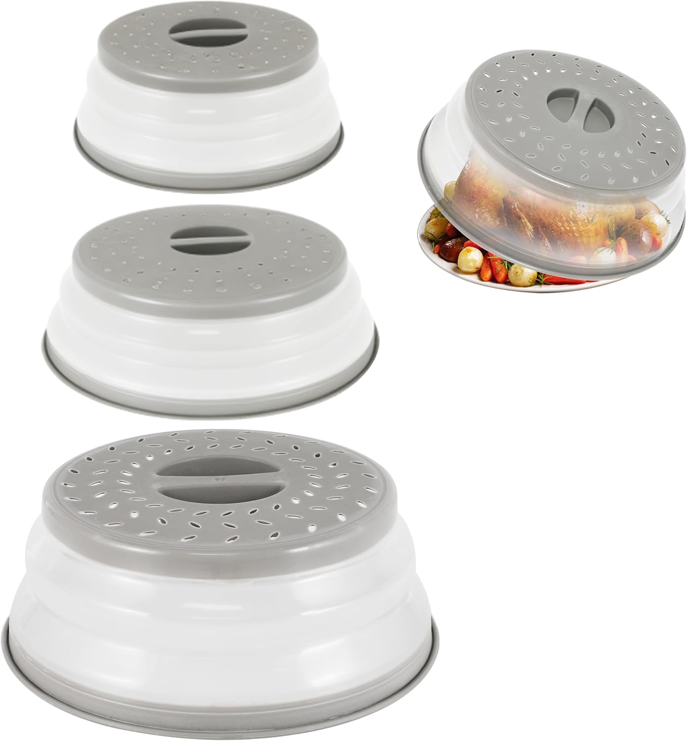 Paquete de 3 fundas plegables para microondas, protector de salpicaduras, tapa de microondas ventilada para alimentos, sin BPA, TPR, apto para