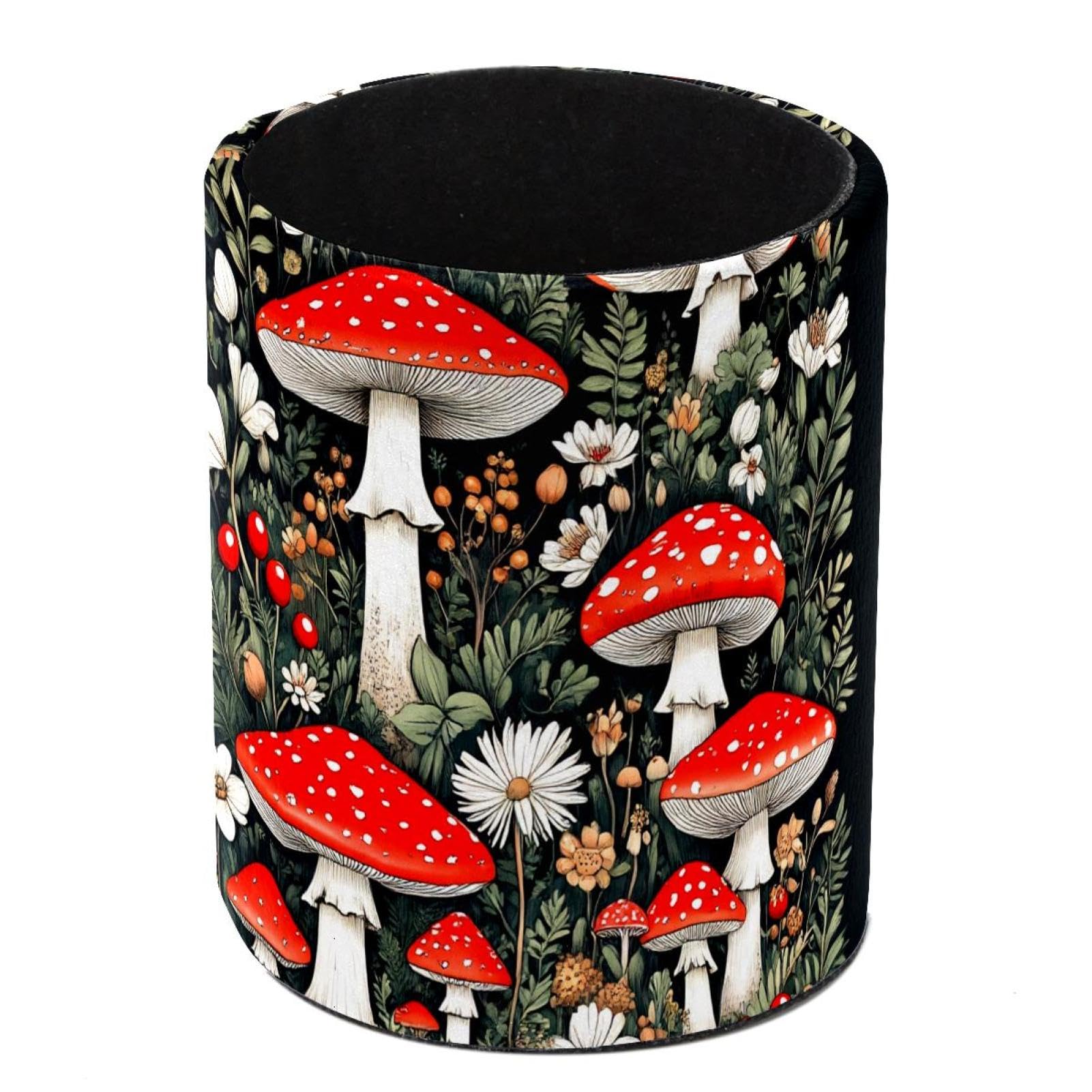 HEOEH Mushroom Pen Holder for Desk, PU Leather Pencil Holder Pen Cup Marker Holder Makeup Brush Holders, Desk Accessories & Workspace Organizers for Home, Office