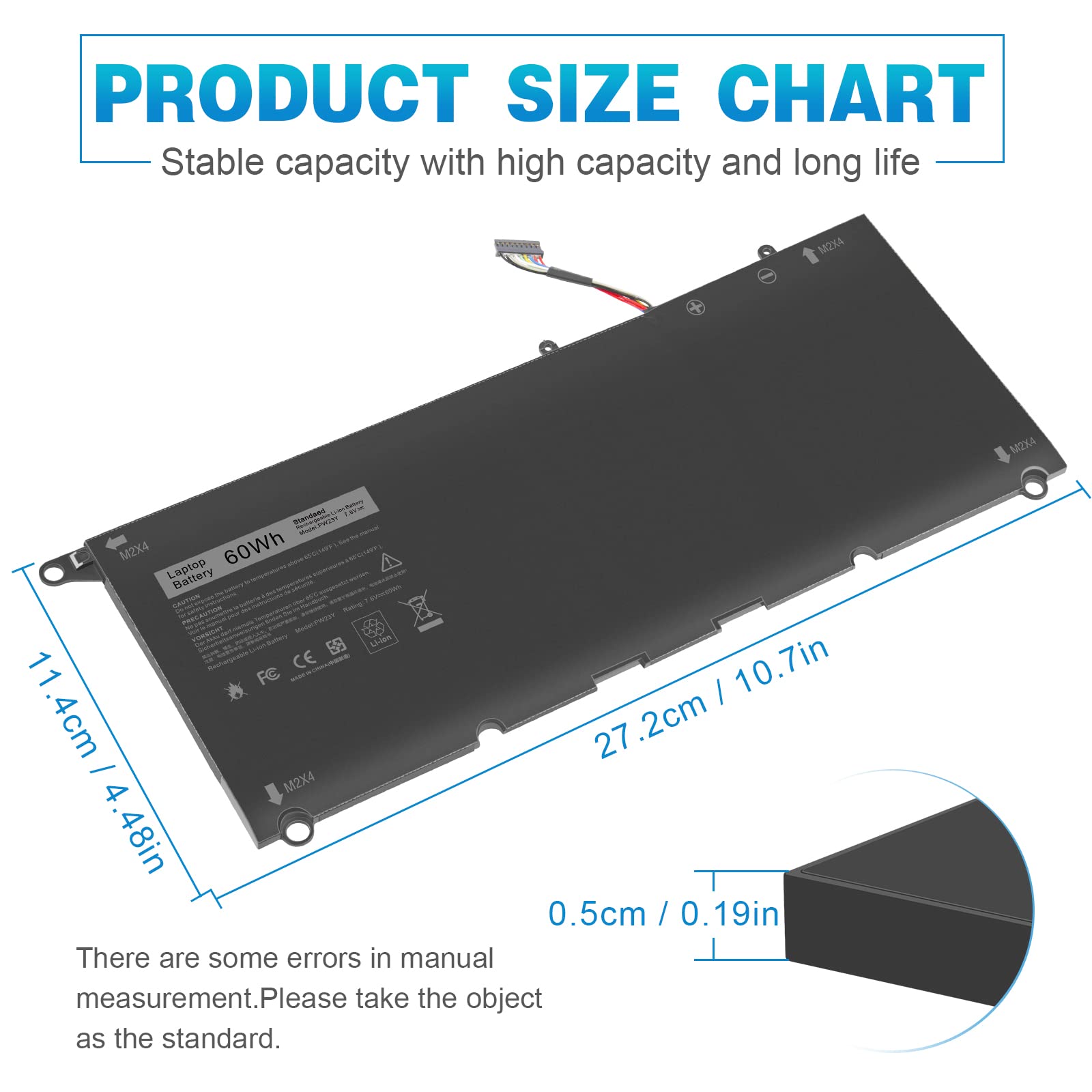OEM PW23Y Replacement Battery For Dell XPS 13 9360 – 60Wh, 7.6V, 4-Cell Li-Ion, New