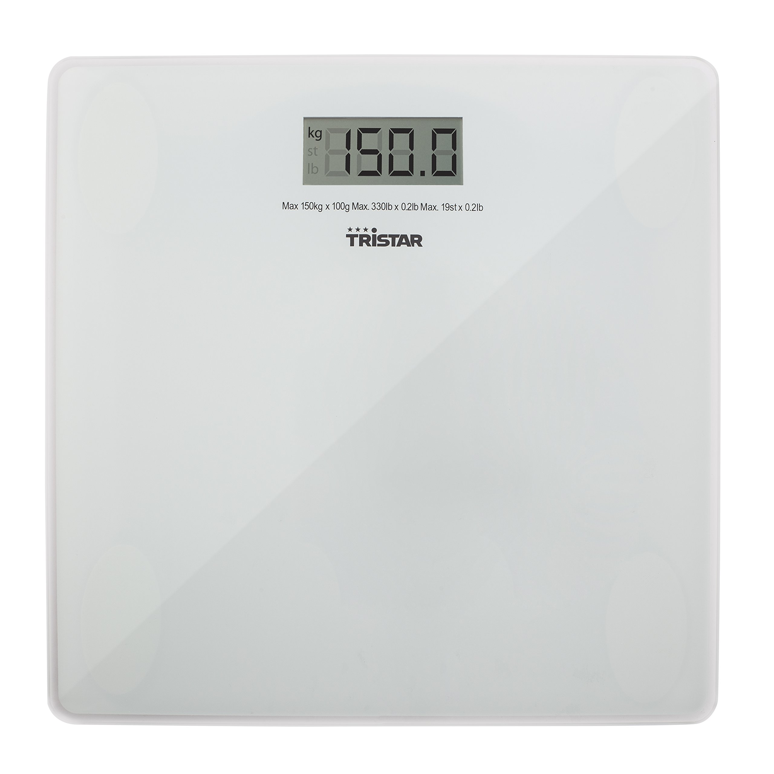 Tristar Personenwaage, Bis 150 kg, 30 x 30 cm, Sicherheitsglas