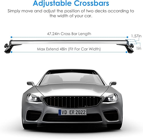 Miniatura 3 de Barras transversales universales para techo, barras transversales de aluminio de 48 pulgadas para vehículos sin rieles laterales, portaequipajes de