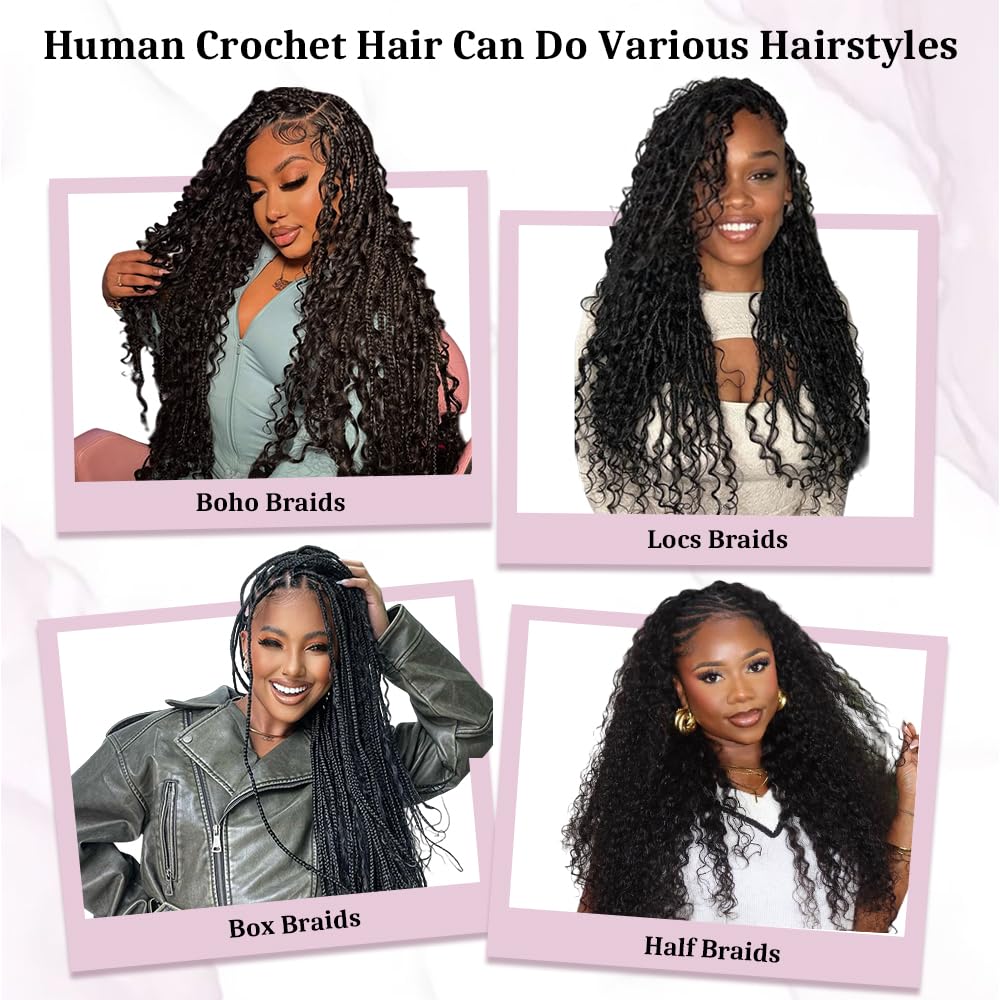 Burmese Curly Crochet Human Hair 120g Knotless Pre-Separated Feather Crochet Human Hair Bundles 14inch Invisible Miracle Knots Reusable Human Crochet Hair For Black Women Natural Black