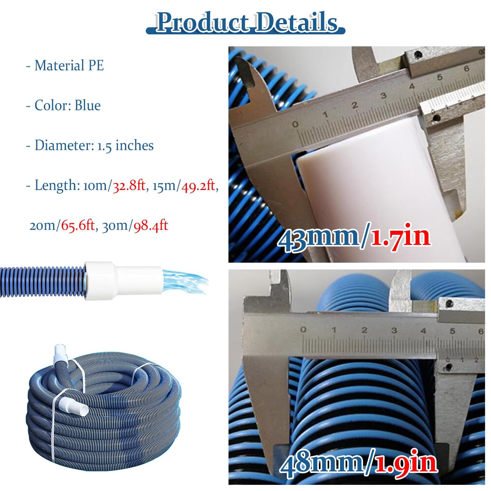 manguera limpiafondos piscina Manguera De Aspiración Para Piscinas - Manguera De Recambio Para Limpiafondos Para Piscinas Elevadas Y Enterradas Manguera De Aspiración Para Limpieza De Piscinas(1 1/2 i