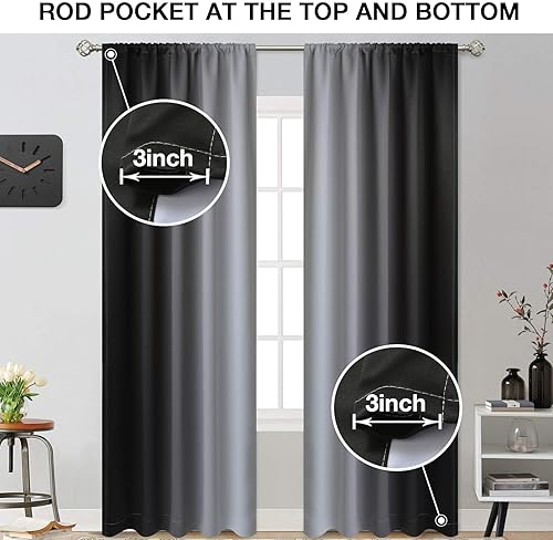 Miniatura 2 de Yakamok Cortinas degradadas de oscurecimiento de habitación de 90 pulgadas de largo para dormitorio, bloqueo de luz, aislamiento térmico, cortinas