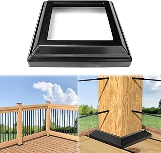 Muzata 4Pack Post Base Cover One-Piece Post Skirt Galvanized Steel Black for 4x4 (Actual 3.5"x 3.5") Standard Nominal Wood Post Fence Deck Cable Railing Baluster WT09