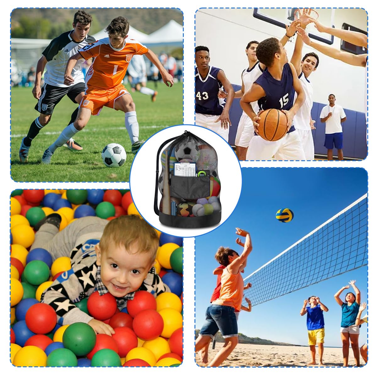 Bolsa Red Grande 93x62 cm para Balones de Baloncesto Fútbol Voleibol, Heavy Duty con Cordón Ajustable