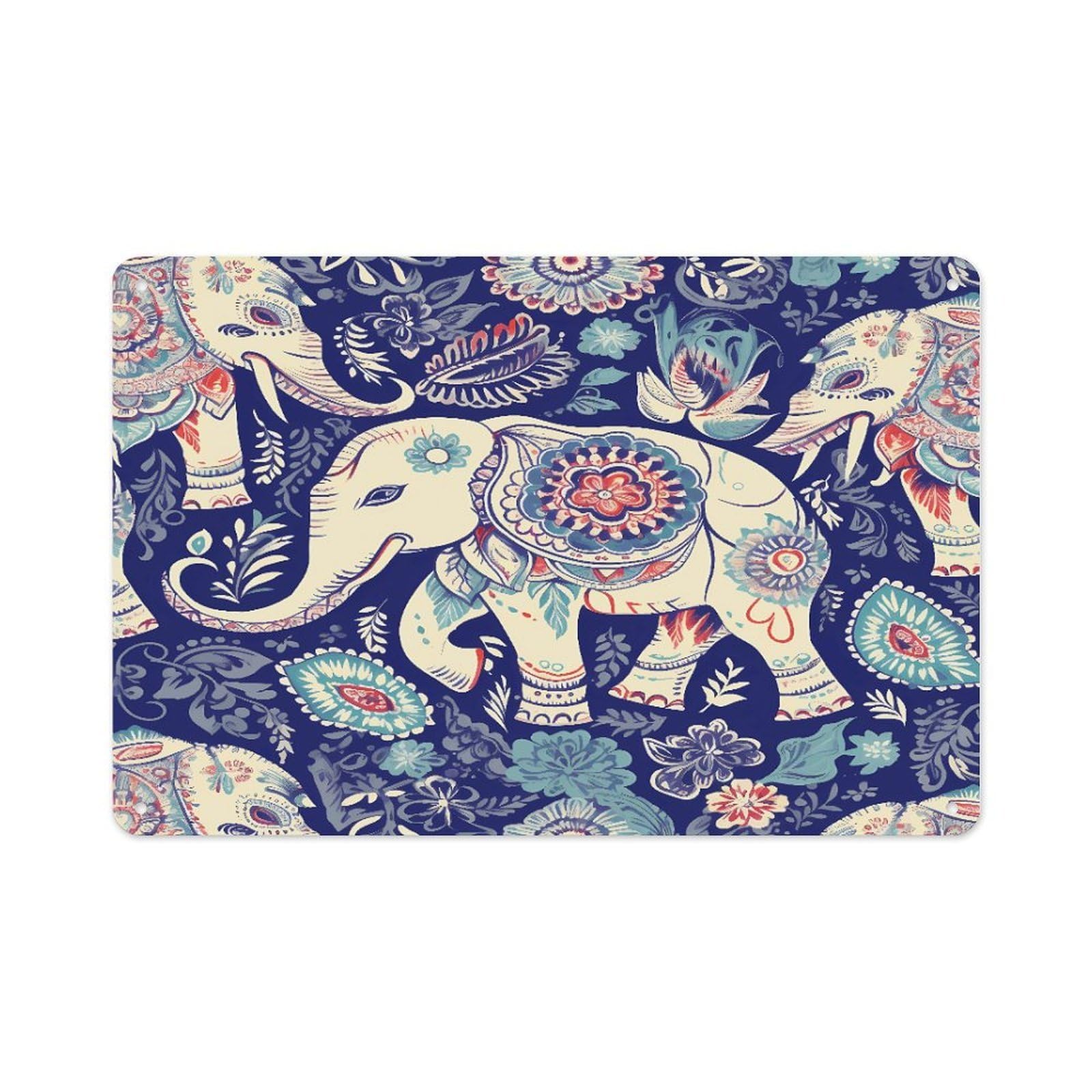 VstaDank Vintage Metal Sign Sublimation Aluminum Boho Elephant Plaque Sign Weatherproof Art Decorative Wall Plate Boho Aluminum Wall Hanging Decor Retro Poster Plaque 8x12in