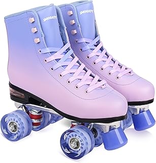 Quad Roller Skates for Women and Men - PU Deluxe Double Row-Classic Premium Leather Skates Indoor Outdoor Roller Derby with Air Cushion