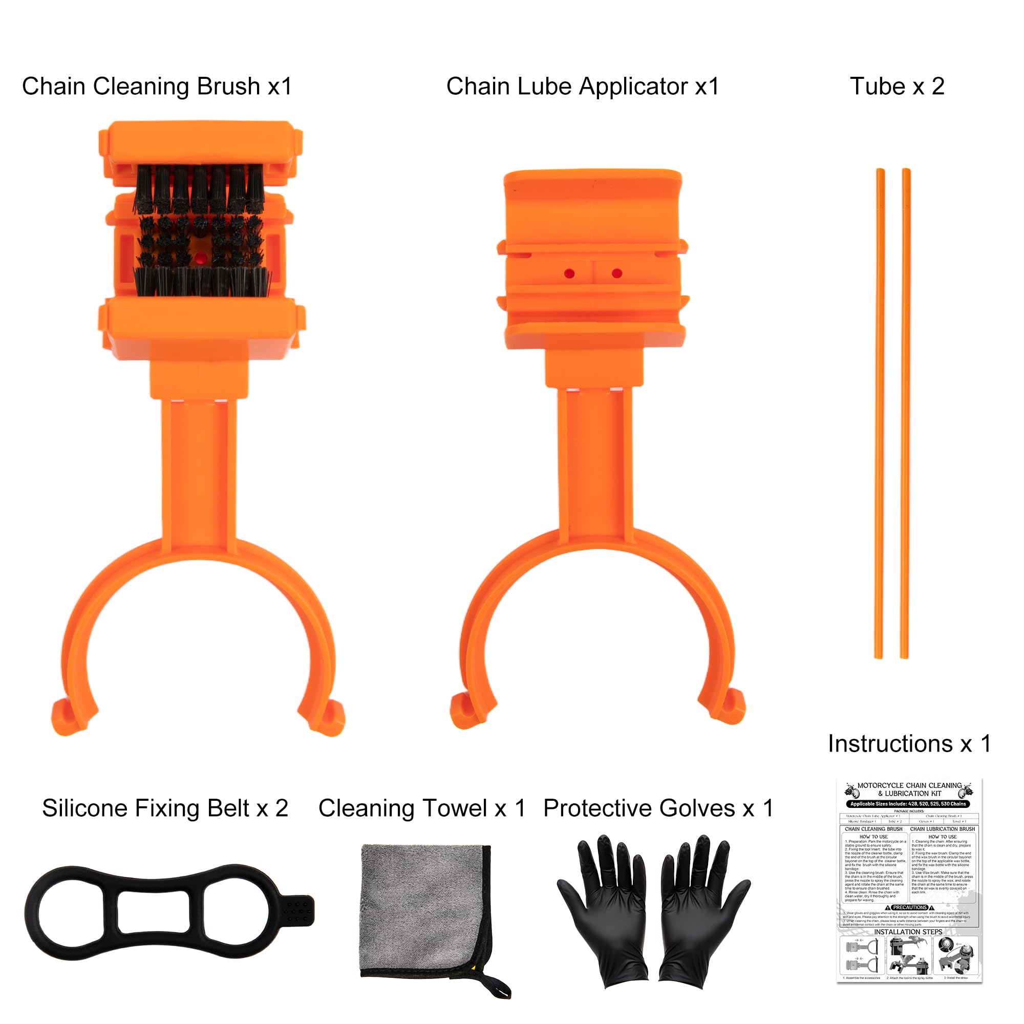 Funria Motorcycle Chain Cleaning Kit - Brush, Oiler, Gloves, Towel For 428/520/525/530 Chains - View #4