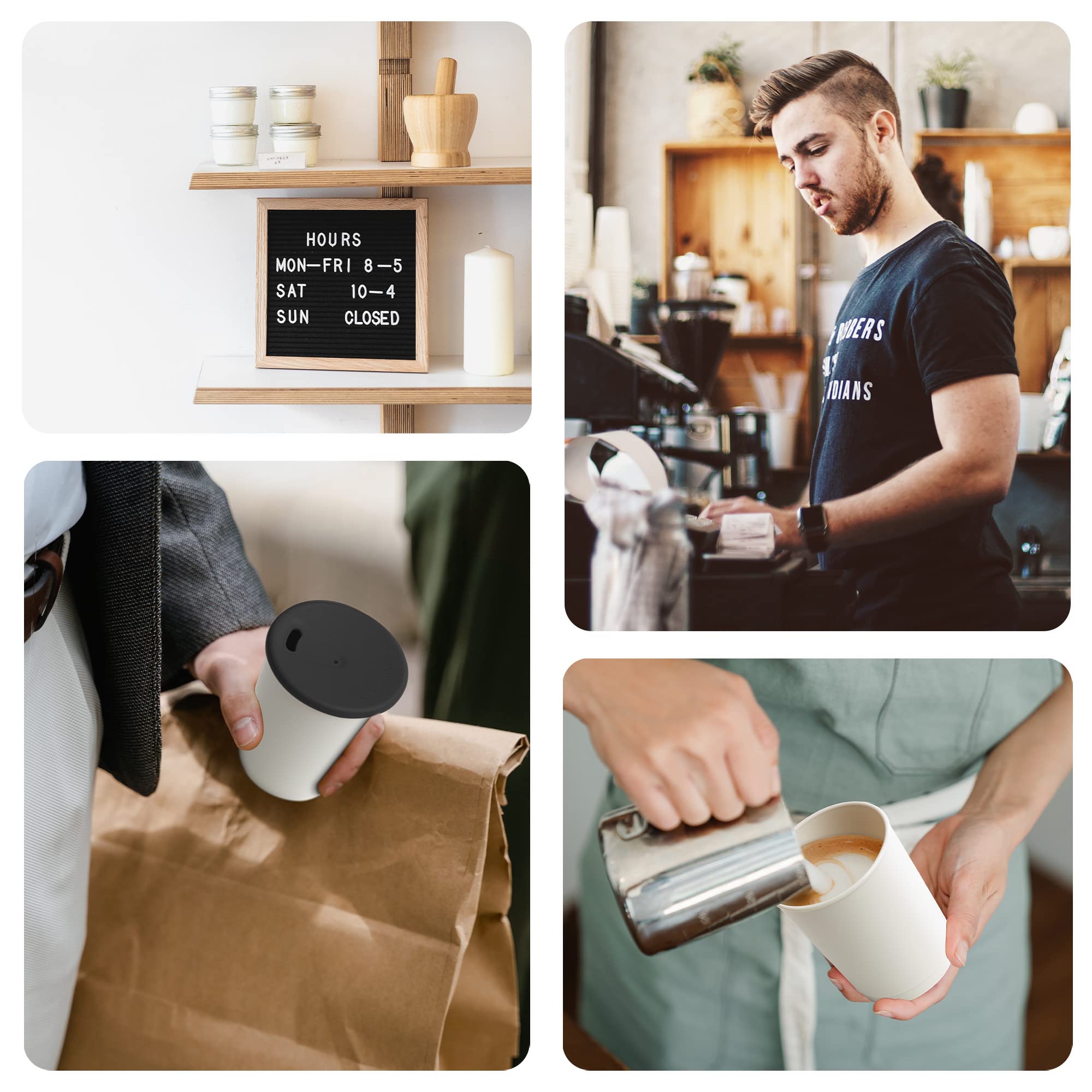 achilles Kaffeebecher mit Deckel, Kunststoffbecher, Mehrwegbecher, Trinkbecher, LFGB geprüft, spülmaschinenfest, stapelbar, 330 ml, Becher grau, Deckel schwarz, 50 Stk.