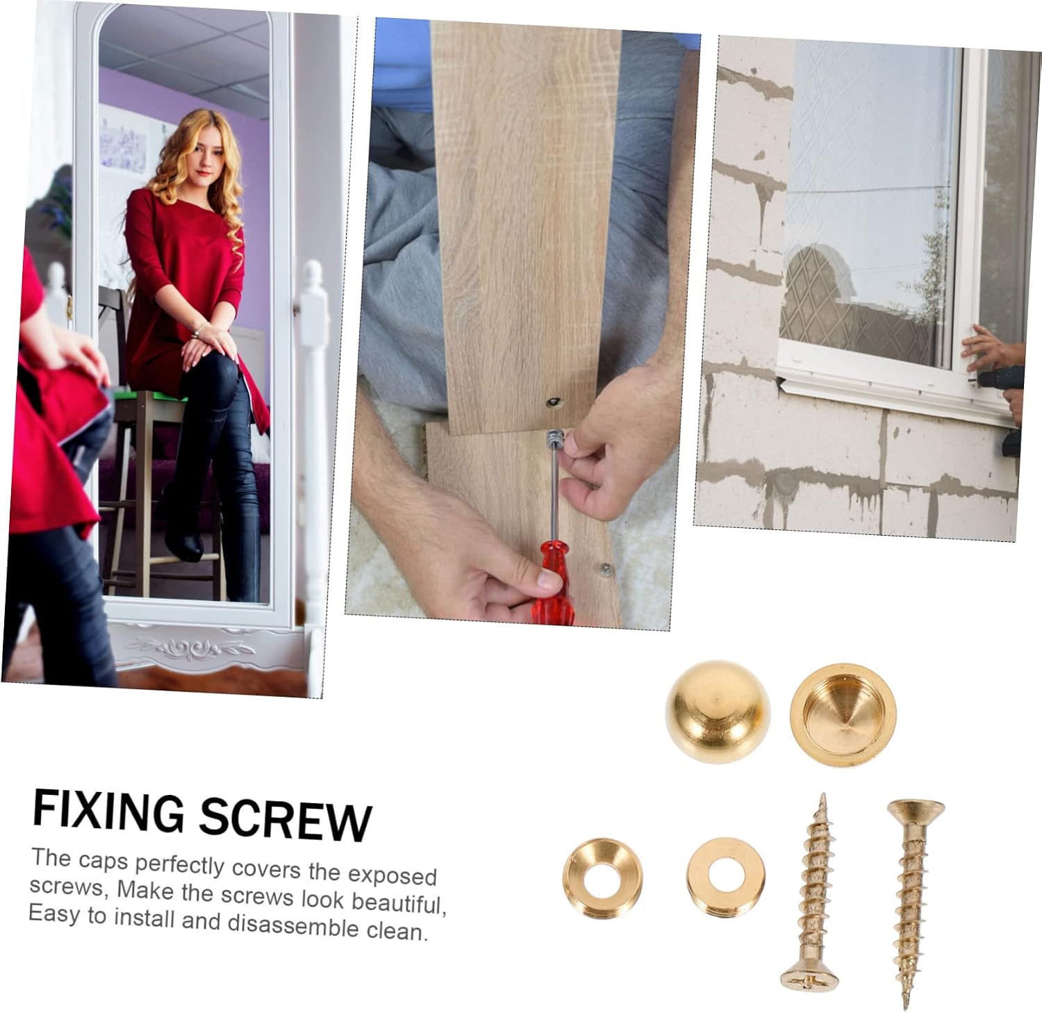 16pcs Thicken Copper Mirror Nails Decorative Caps Self-Tapping Screws for Glass Furniture Easy Installation Sturdy Cover for Wardrobes and Mirrors