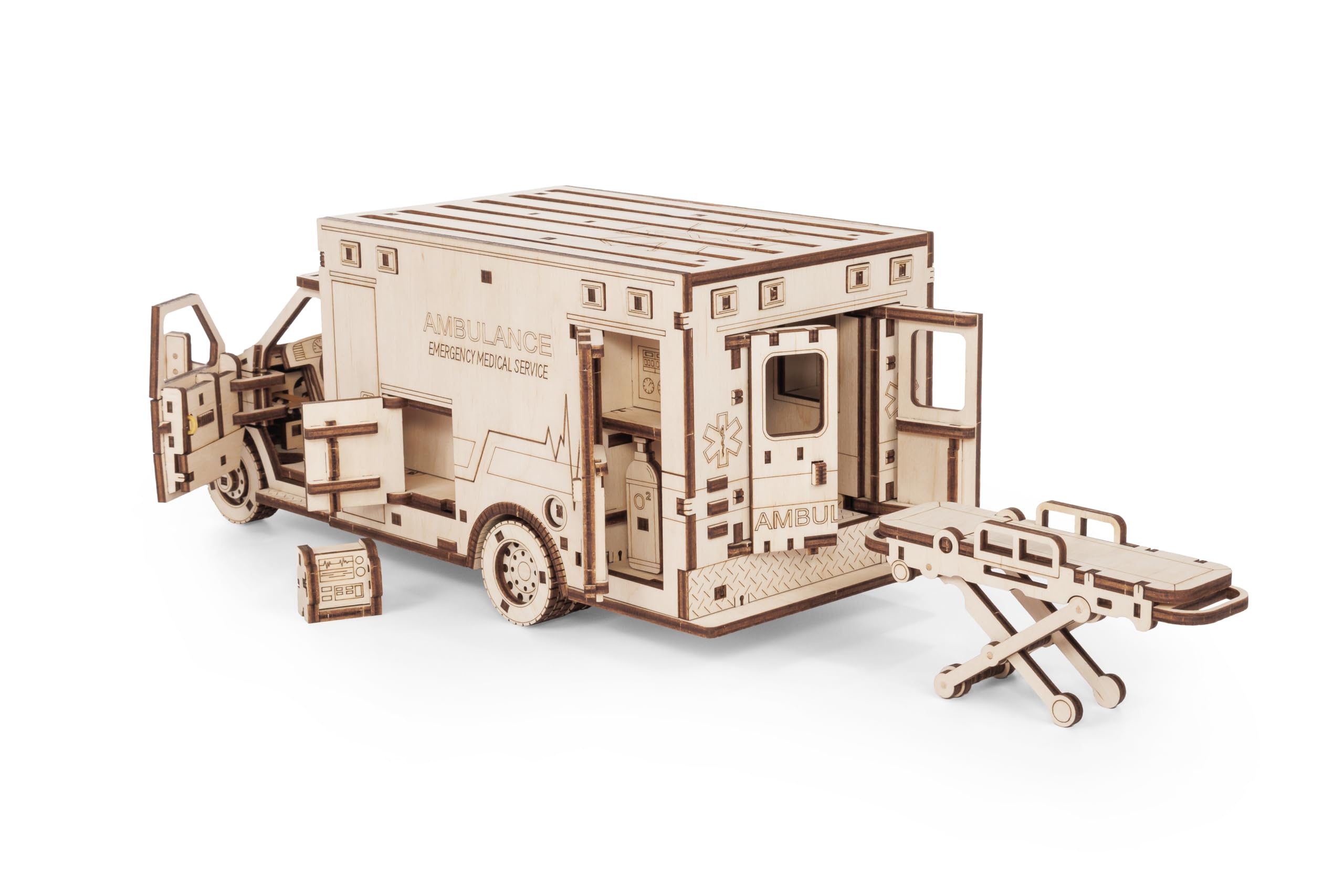 EWA Eco-Wood-Art AMBULANS – Drewniany Zestaw DIY z Mechanizmem Nakręcanym, Idealne na Prezent – Drewniane Puzzle 3D do Samodzielnego Montażu dla Nastolatków i Dorosłych (14+) – 386 szt.