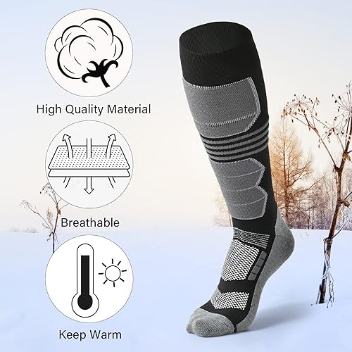 Miniatura 5 de COOVAN Calcetines de esquí para hombre y mujer, paquete de 2 calcetines térmicos cálidos de invierno para nieve, snowboard, calcetines de compresión