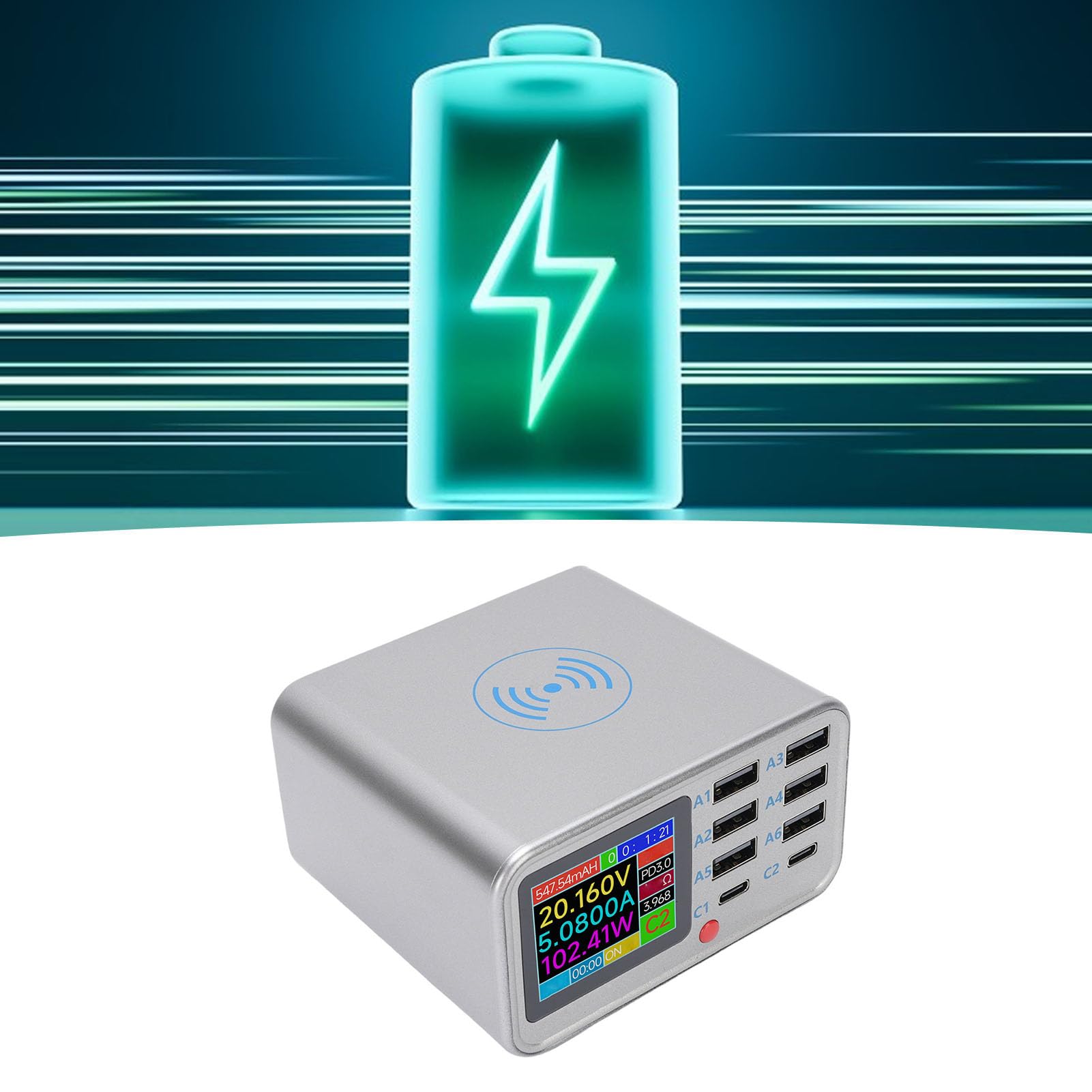 Garsent Stacja ładowania USB, Stacja ładowania 100 W 8 dla Wielu urządzeń, ładowarka Bezprzewodowa, Multi Urządzenia Inteligentna Organizator Komputerów (wtyczka UE)