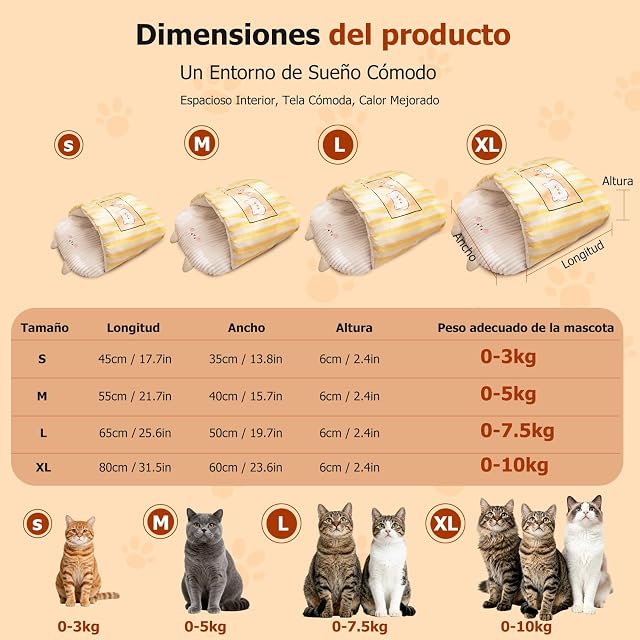 Foto 3 de 7 de PETCUTE Saco de Dormir para Gatos,Lindo,Cama Cueva Gato de Interior,Cálido y Suave,Lavable Camas…
