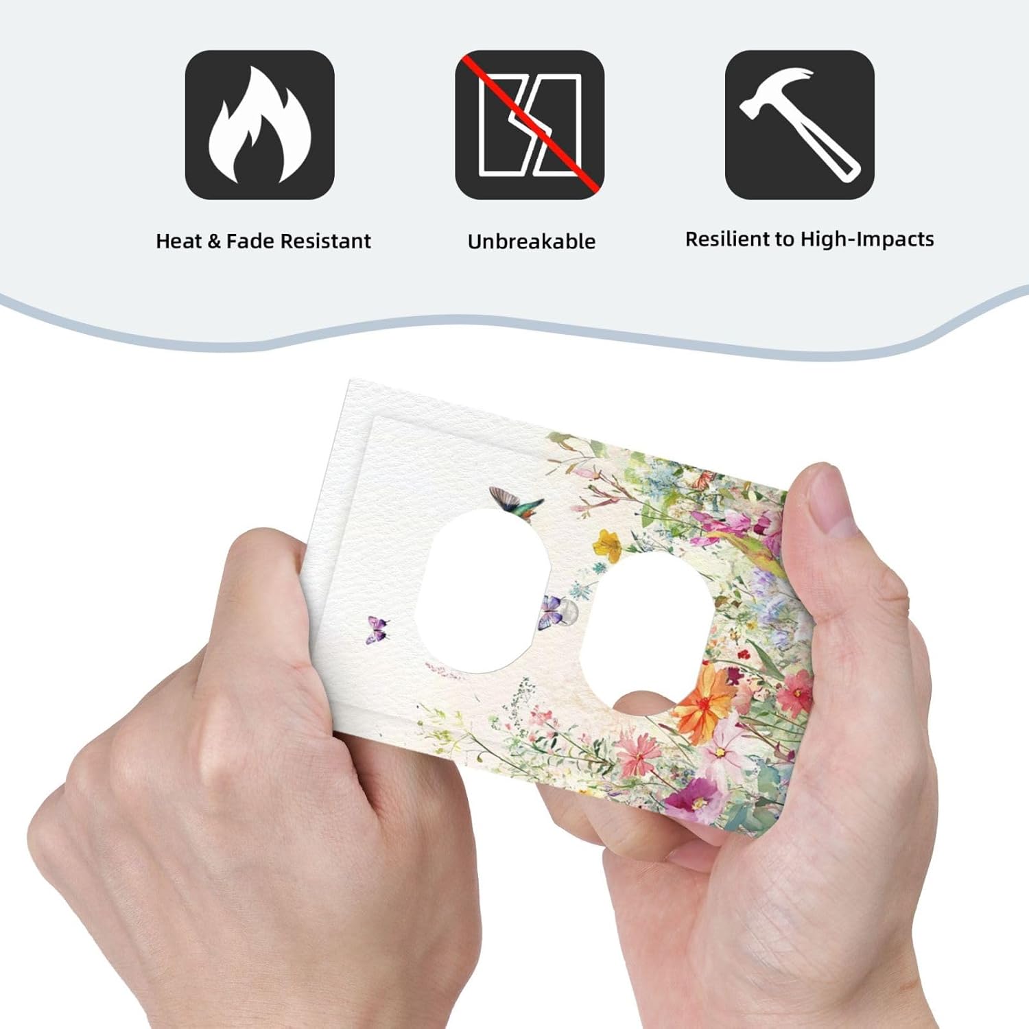Decorative Outlet Covers with Watercolor Garden Blooming Flowers Hummingbirds & Butterflies Design 1 Gang Duplex Light Switch Cover Plate Unique Wall Plates Switchplate Cover for Bedroom