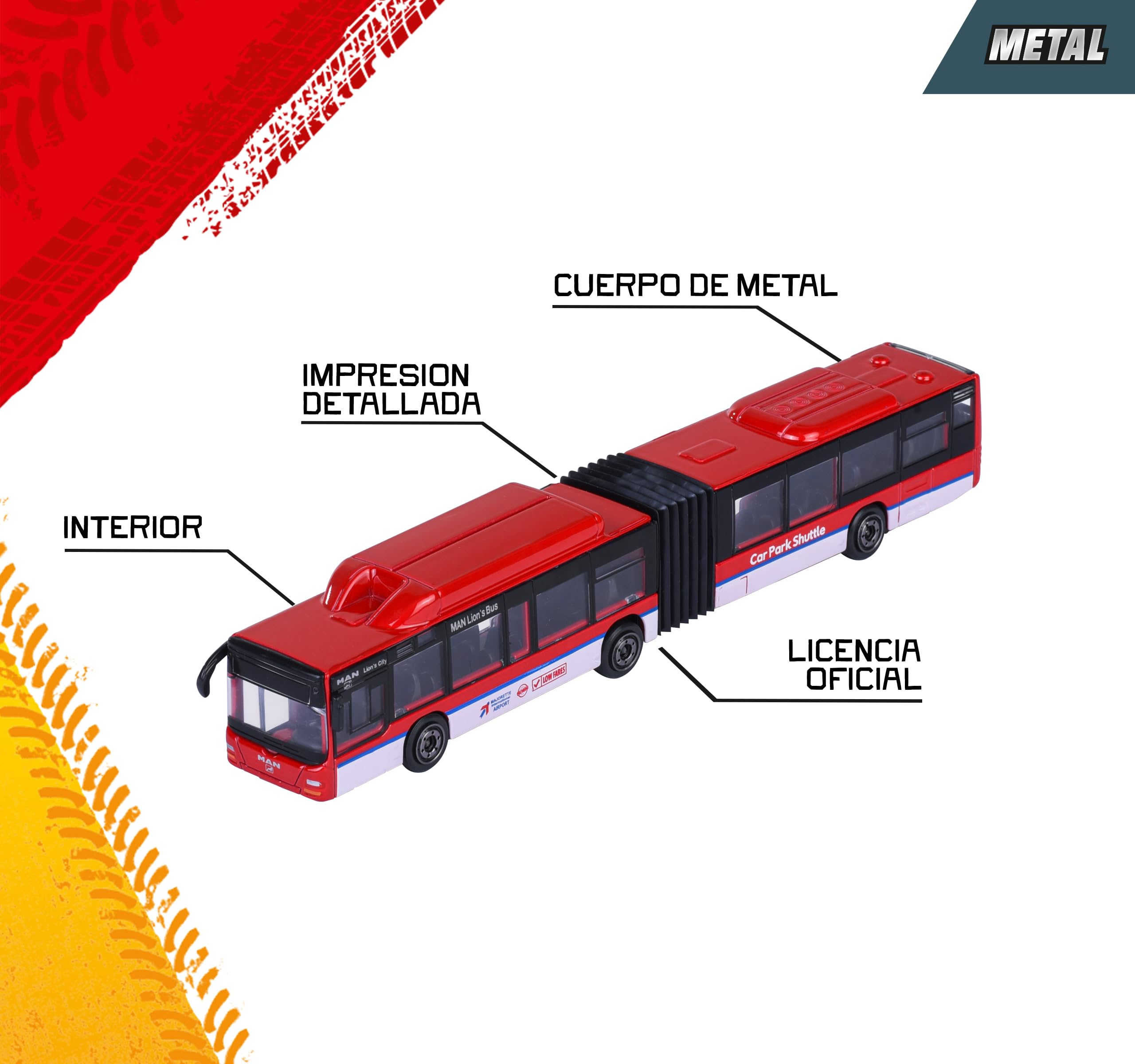 Majorette MAN City Bus lub Avenio Tram (1 model samochodu) – autobus zabawkowy lub tramwaj z metalu z wolnym biegiem, losowy wybór spośród 6 modeli pojazdów dla dzieci od 3 lat, każdy ok. 20 cm