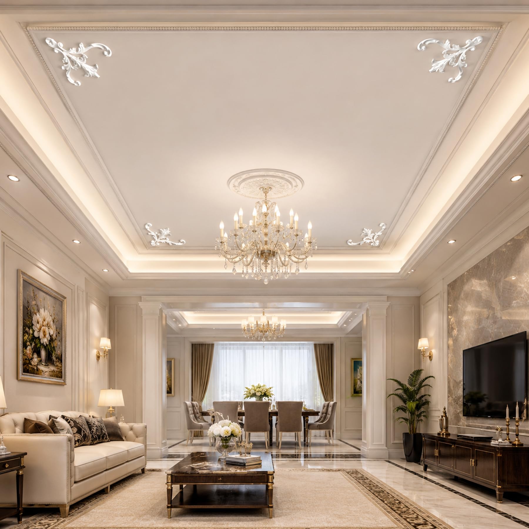 4 PCS Angolari Decorativi per Pareti E Soffitti in PU Modanature Angolari 3D con Decorazioni Floreali Profili Decorativi Verniciabili per Cornici E Angoli Elegante Finitura