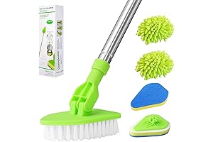 Tub Tile Scrubber Brush 3 Replaceable Heads Adjustable Handle