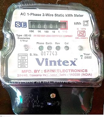 SM Eenterpricesa Single Phase 2 Wire Electrical Energy KWH Meter (White) vintex