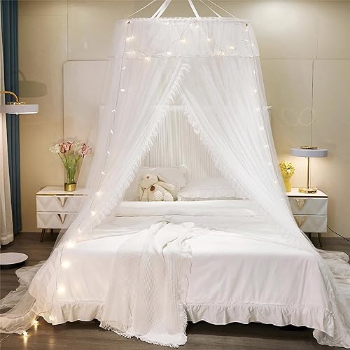 Miniatura 4 de VETHIN Toldo de cama de princesa para niñas, de doble capa, de malla transparente, elegante cortina de malla para cama matrimonial, Queen, King con