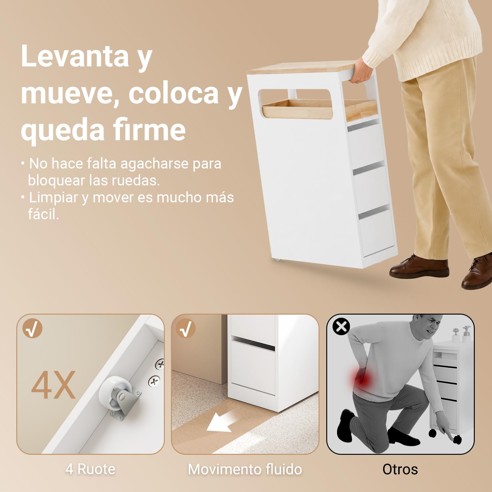 SoBuy Carrito Cocina con Ruedas Armario Almacenaje Blanco 65 x 23 x 82 cm | Mueble Auxiliar de Cocina con Encimera, Cajón y Estantes Abiertos Cajonera Estrecha, BZR54-II-W