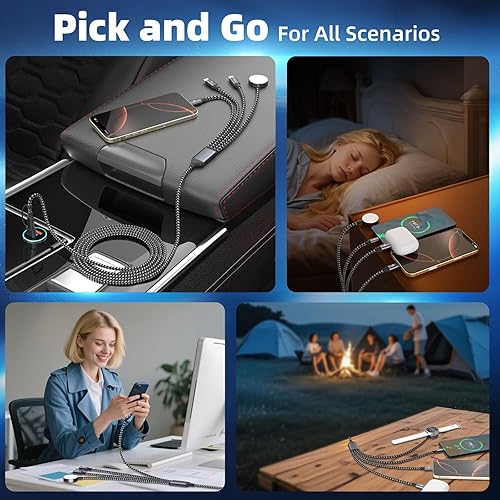 Miniatura 7 de Cable de carga 4 en 2 para cargador Apple iWatch con 3 puertos tipo C, cable de carga múltiple USB C para iWatch UltraSE10-1, iPhone16 15 14,