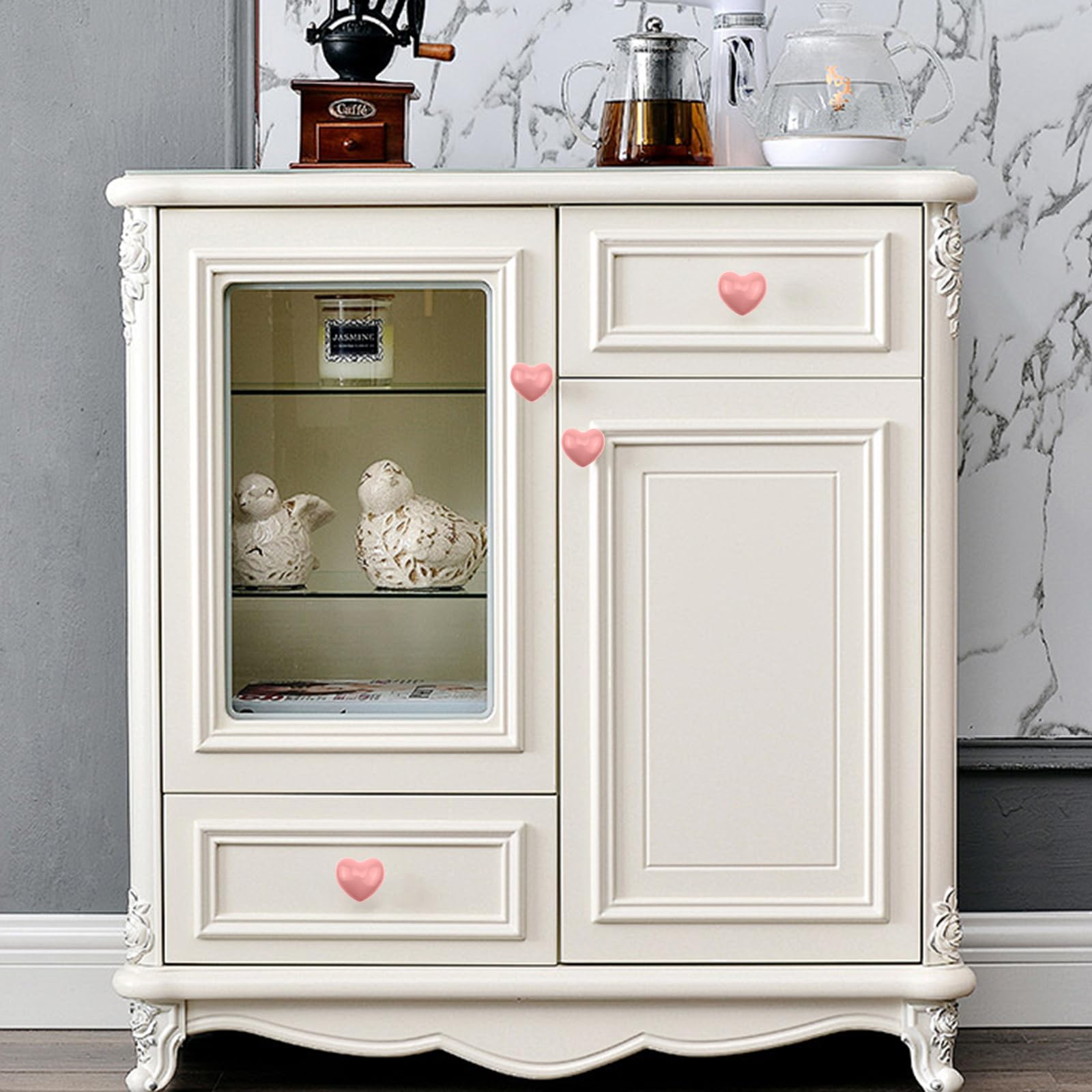 10 Pomelli Per Mobili In Ceramica A Forma Di Cuore - Colore Bianco, Per Armadi, Cassetti E Porte, Facili Da Installare