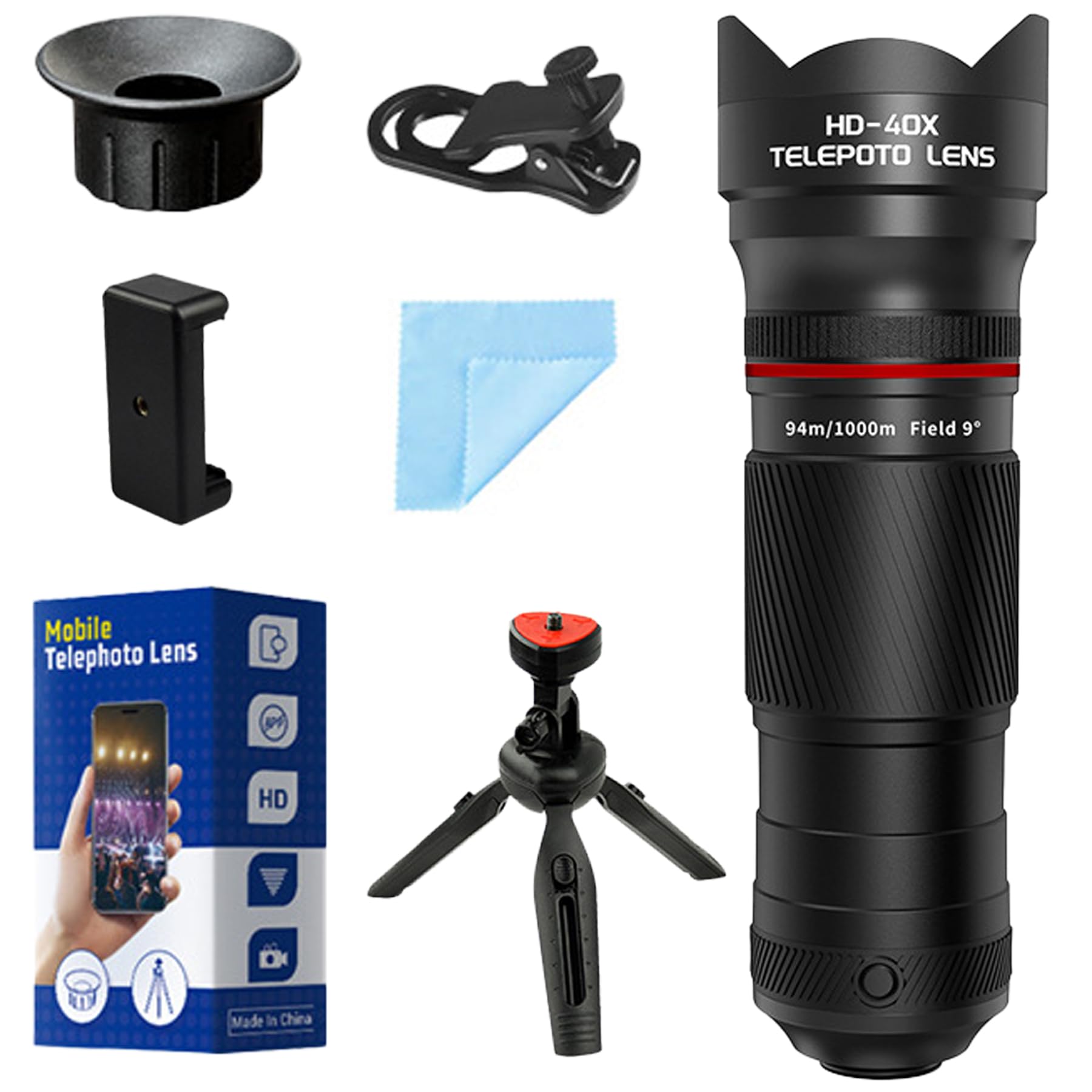 40X Zoom Telephoto Lens Kit for Smartphones, HD Camera Lens with