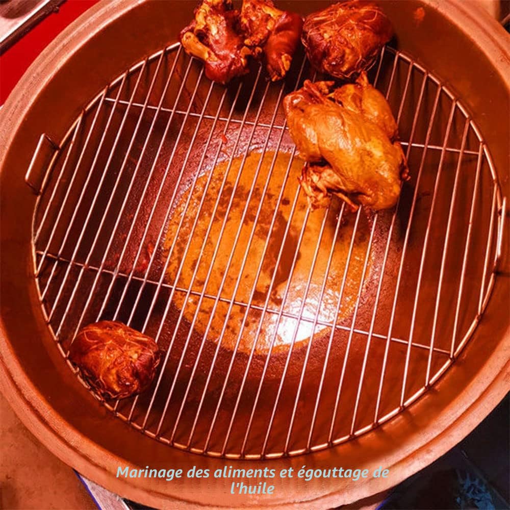 304 Grille de Barbecue Ronde en Acier Inoxydable avec poignée, diamètre 54,5 cm pour Barbecue au Charbon de Bois de 57 cm e.g Weber, avec Pince à Barbecue