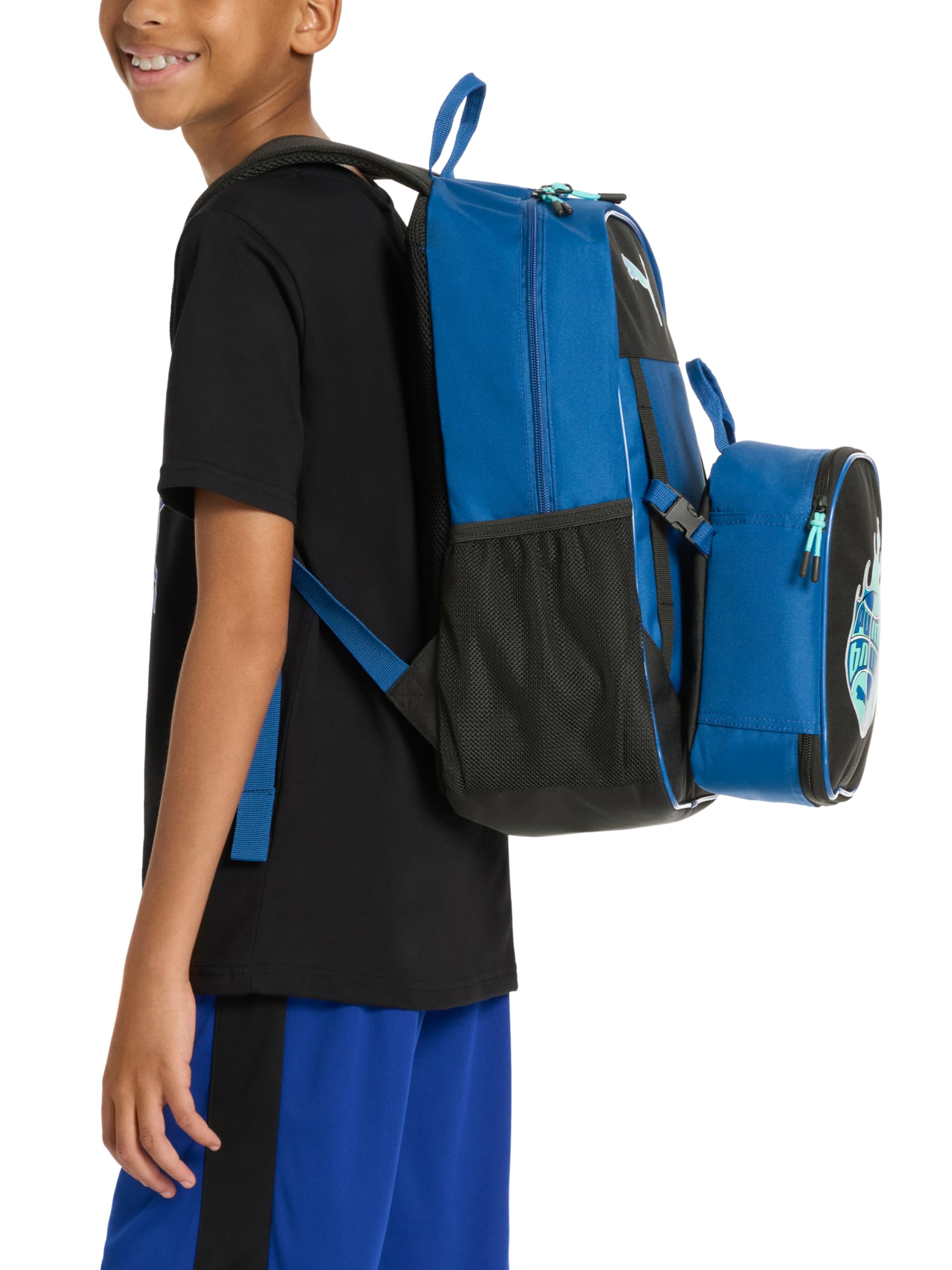 PUMA Unisex Kid's Colony Lunch Kit & Backpack Combo, Heather Grey/Heat Fire, Medium