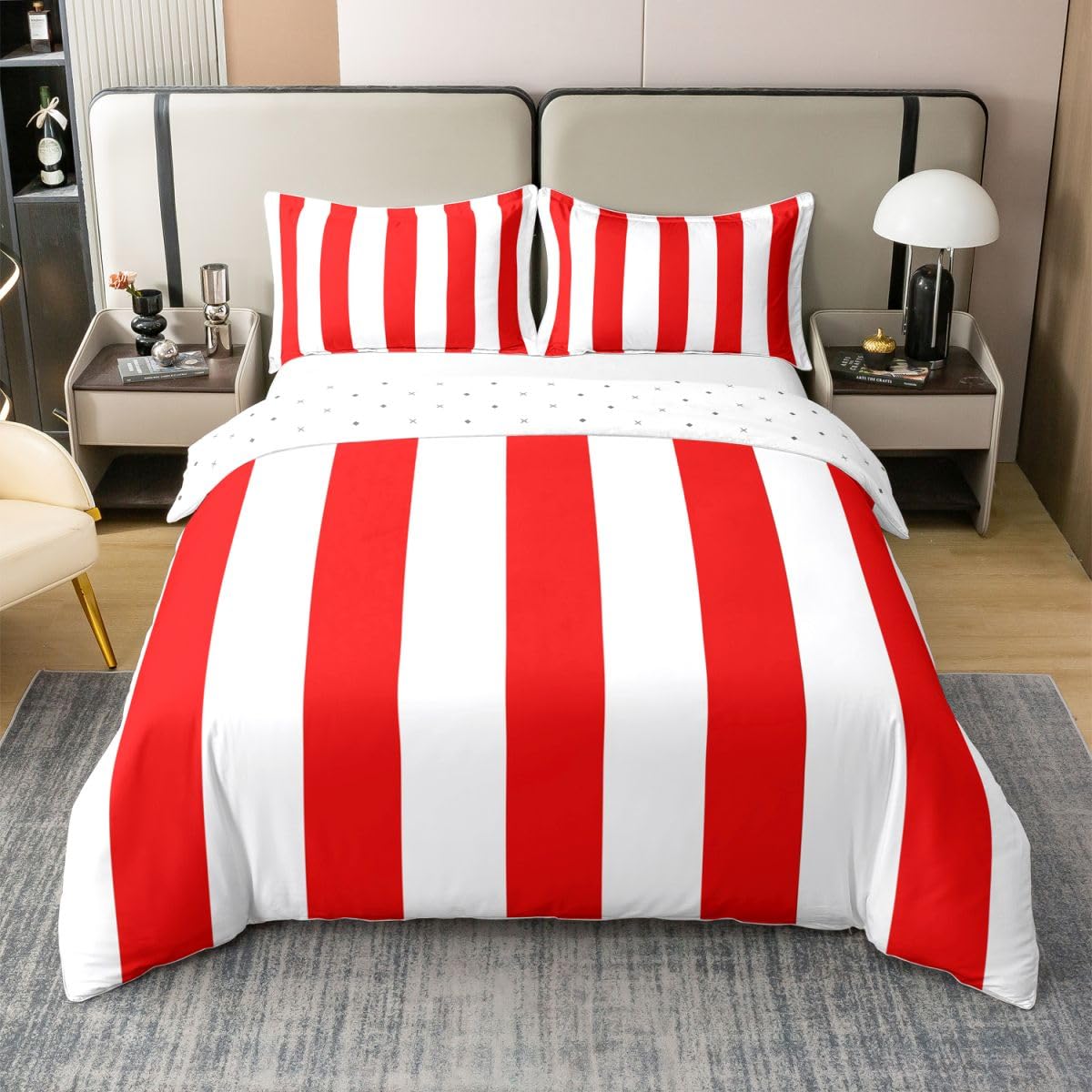 Homewish Red White Stripe Cotton Single Bedding with 1 Pillowcase โ image 1