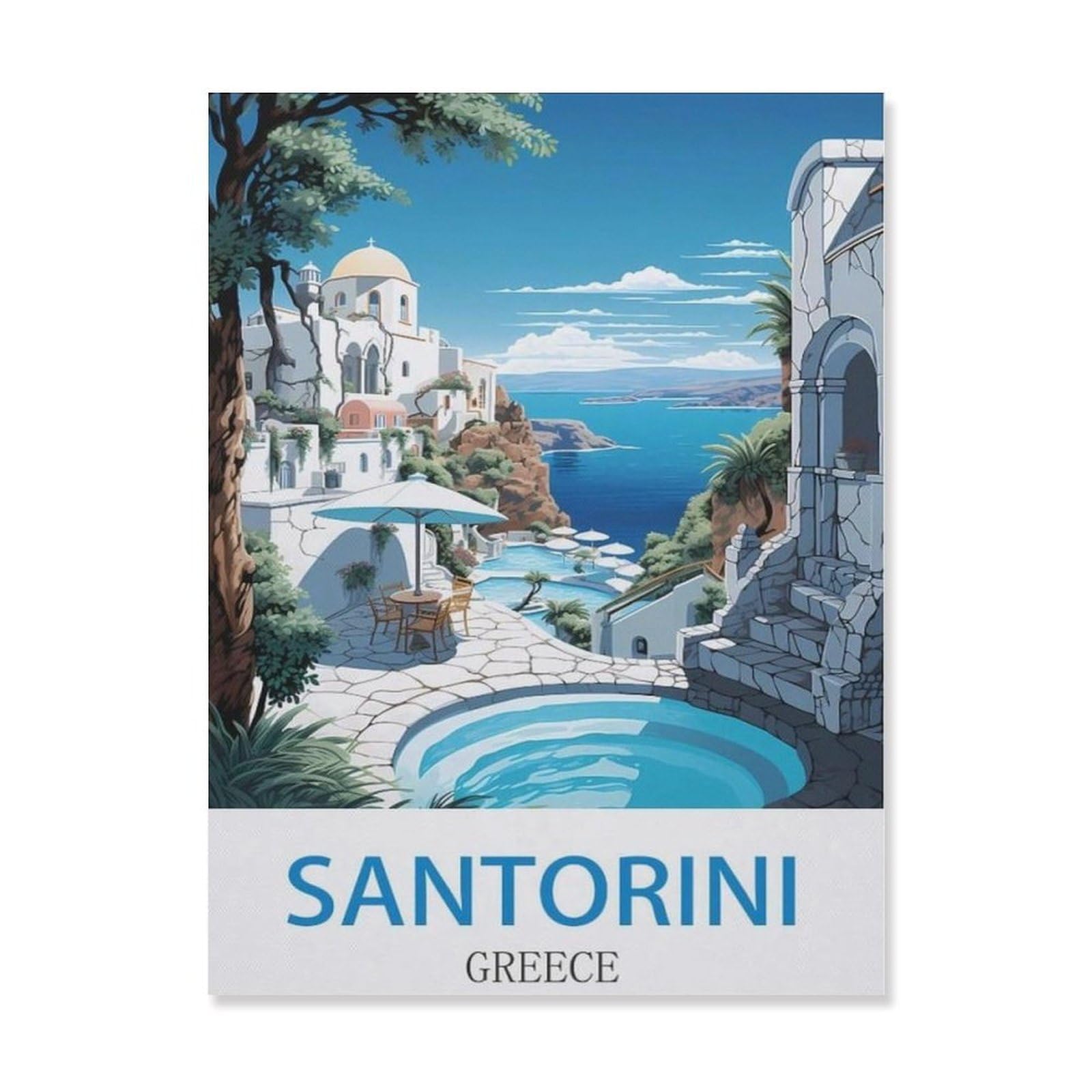 Santorini Greece，Tin Sign Vintage Metal Signs Iron Painting Retro Metal Tin Sign Plaque Poster Garden Wall Art Plaque for House Bathroom Kitchen Cafe(30x40cm）12x16 inch-EI14