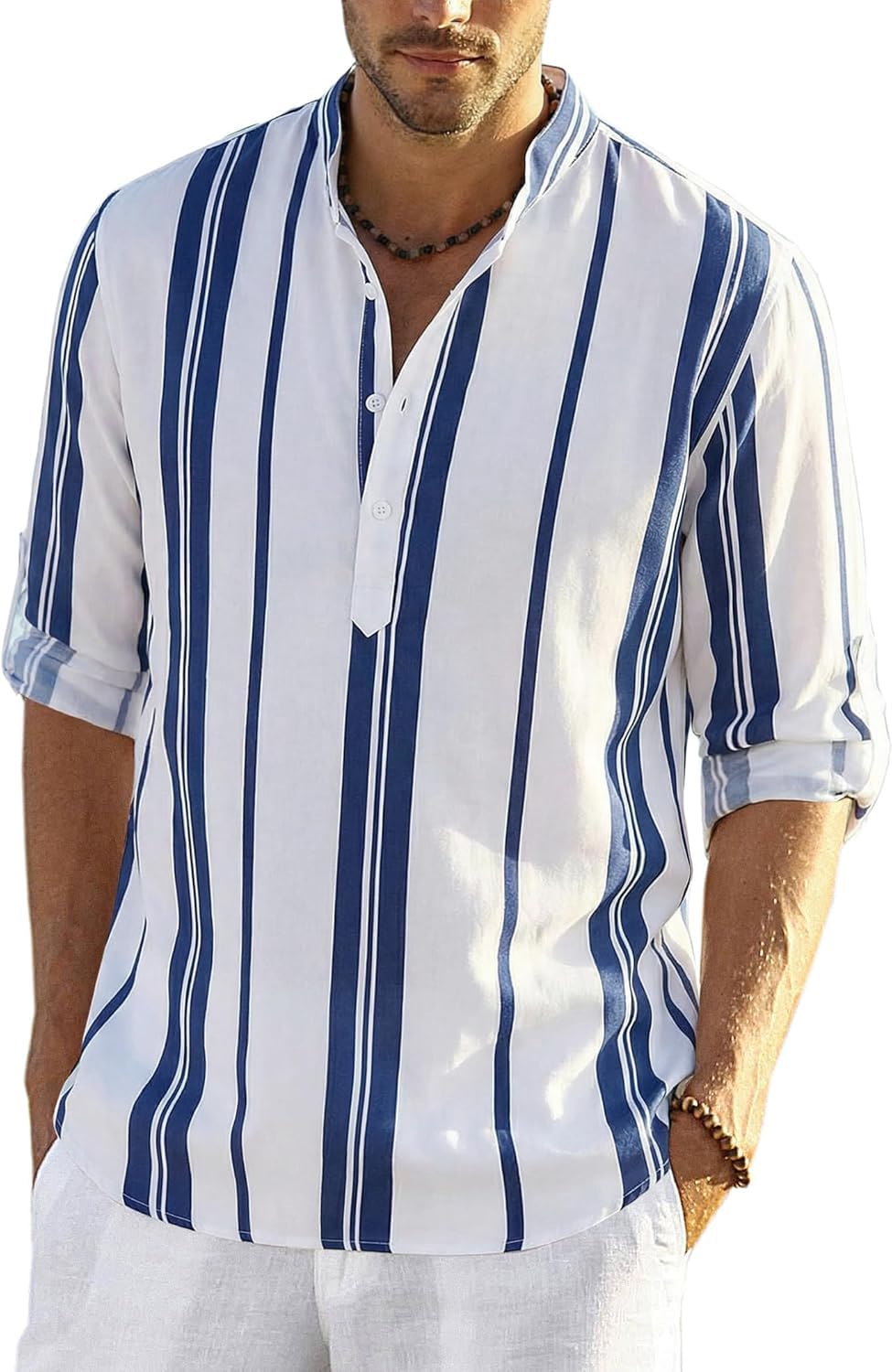 Zombom Men's Cotton Polyester Blend Solid Regular Fit Full Sleeve Printed Short Kurta | Ethnic, Lightweight Summer Kurta