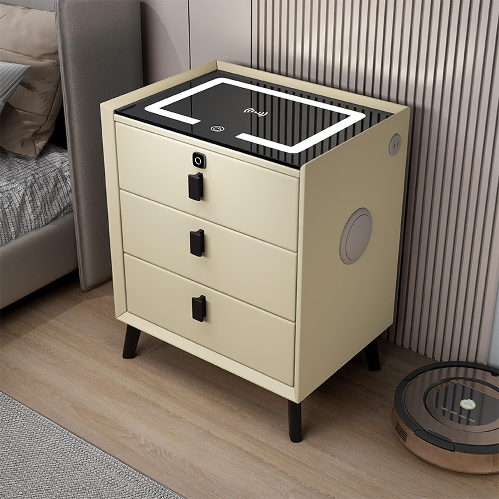 Table de chevet connectée bois moderne avec éclairage LED tactile