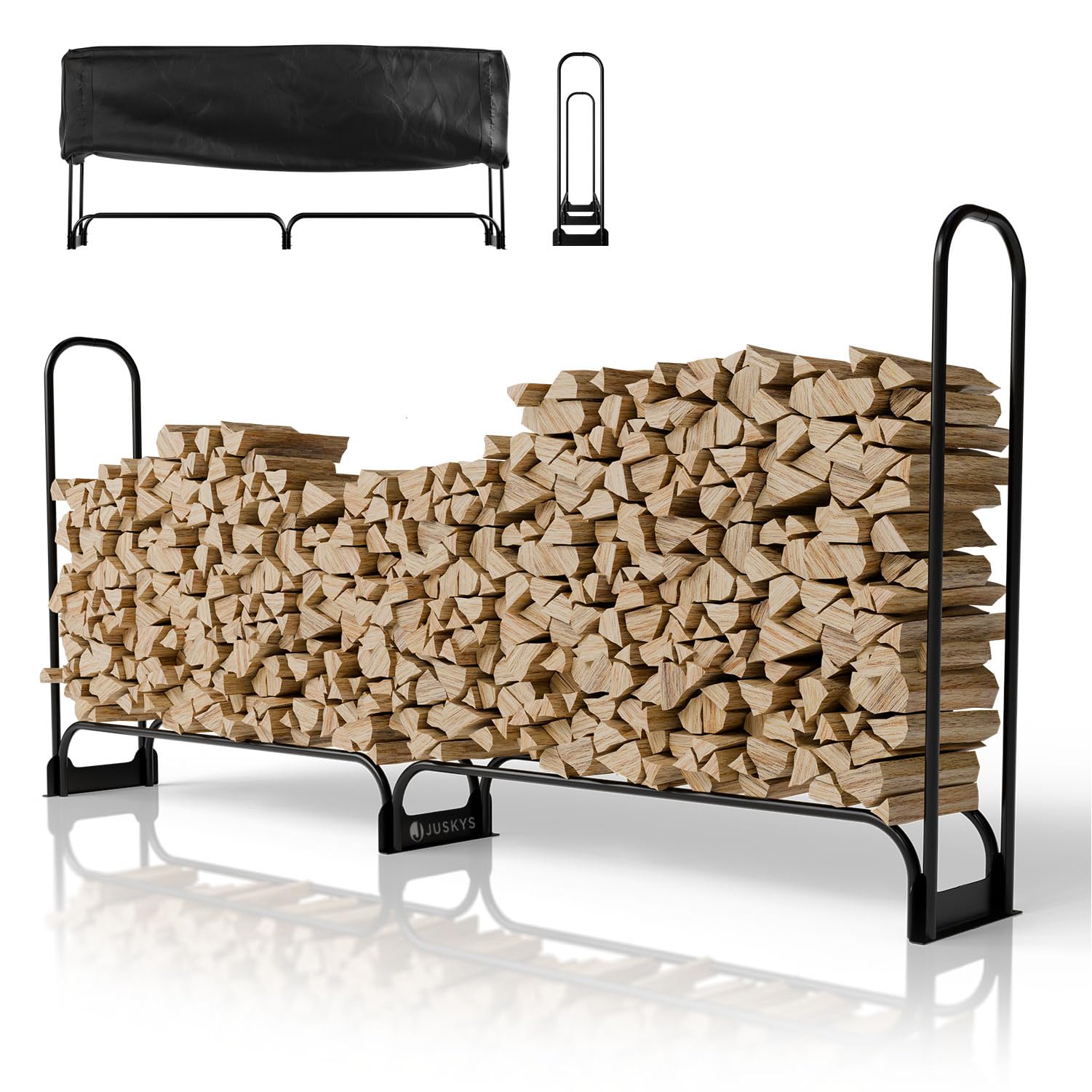 Juskys range-bûches L 260 x 117 x 36 cm noir support à bois de chauffage en acier avec housse Oxford abri à bois extérieur charge 300 kg