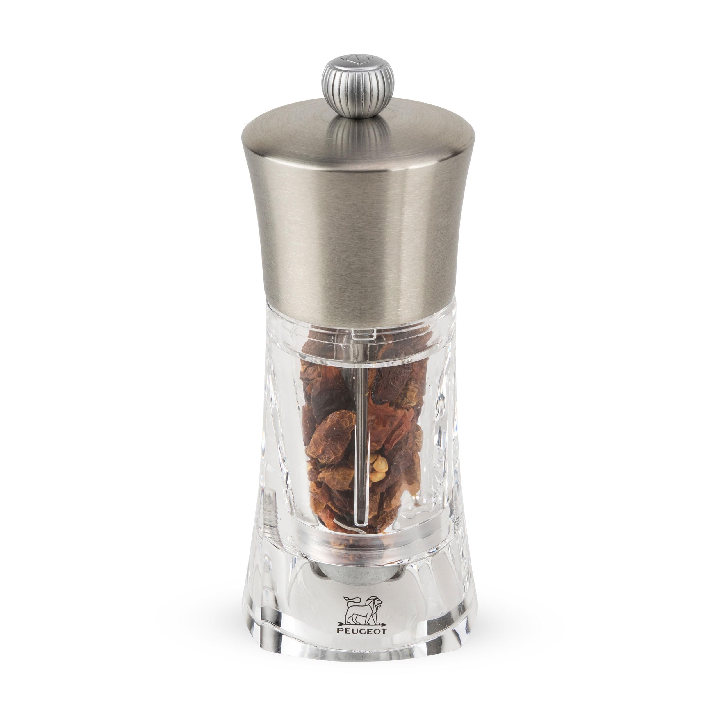 Peugeot Ouessant Acrylic and Stainless Steel Chili Pepper Mill, 14cm/5-1/2-Inch