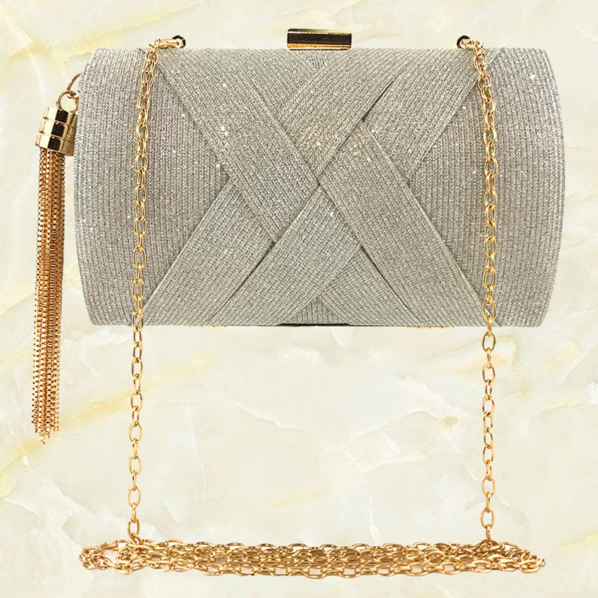 Bolso de Noche de Satén Borlas, Cadena Delicada para Mujer