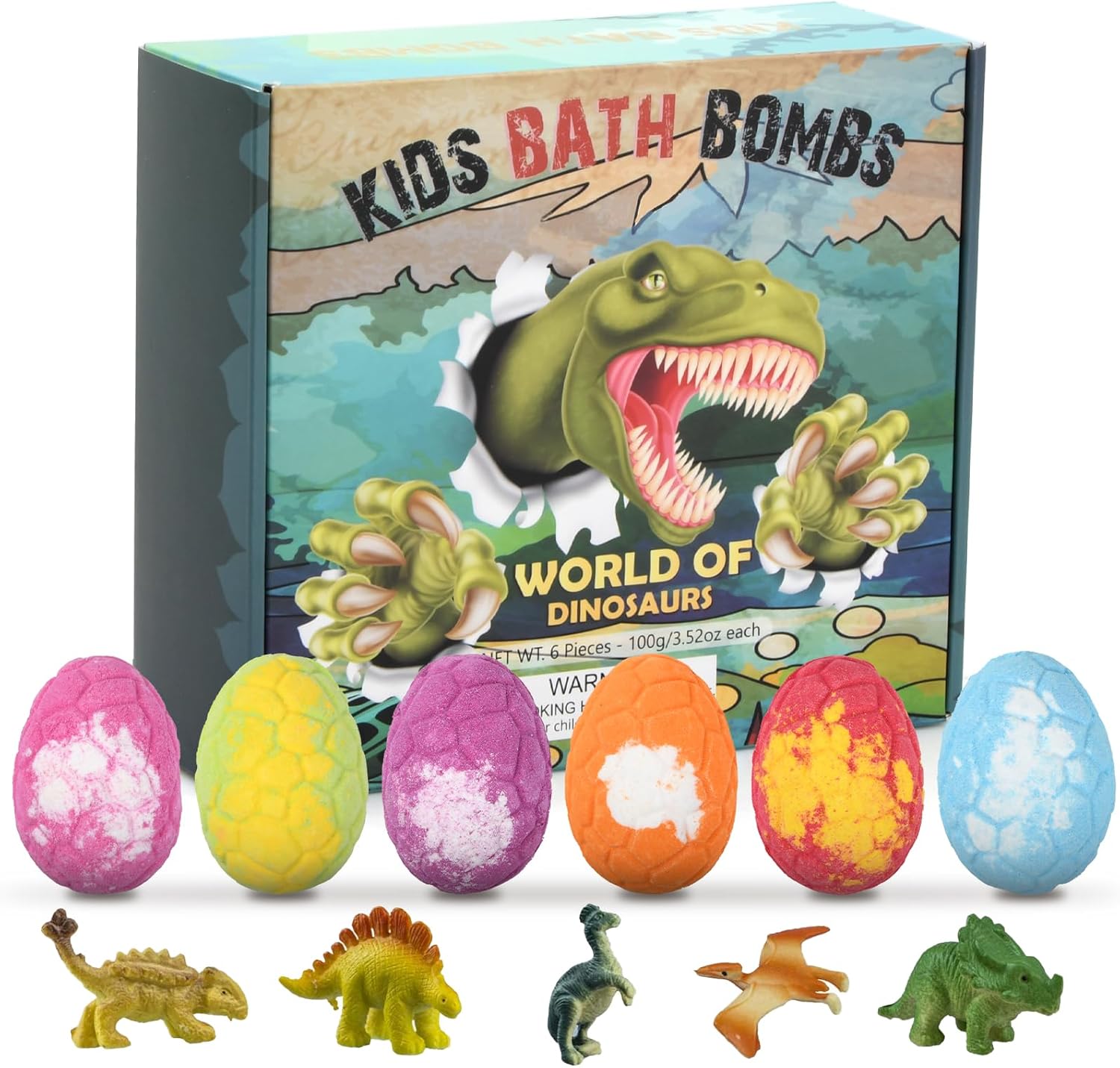 Bezavea 6 Pack Bath Bombs for Kids with Surprise Dinosaurs Toys Inside