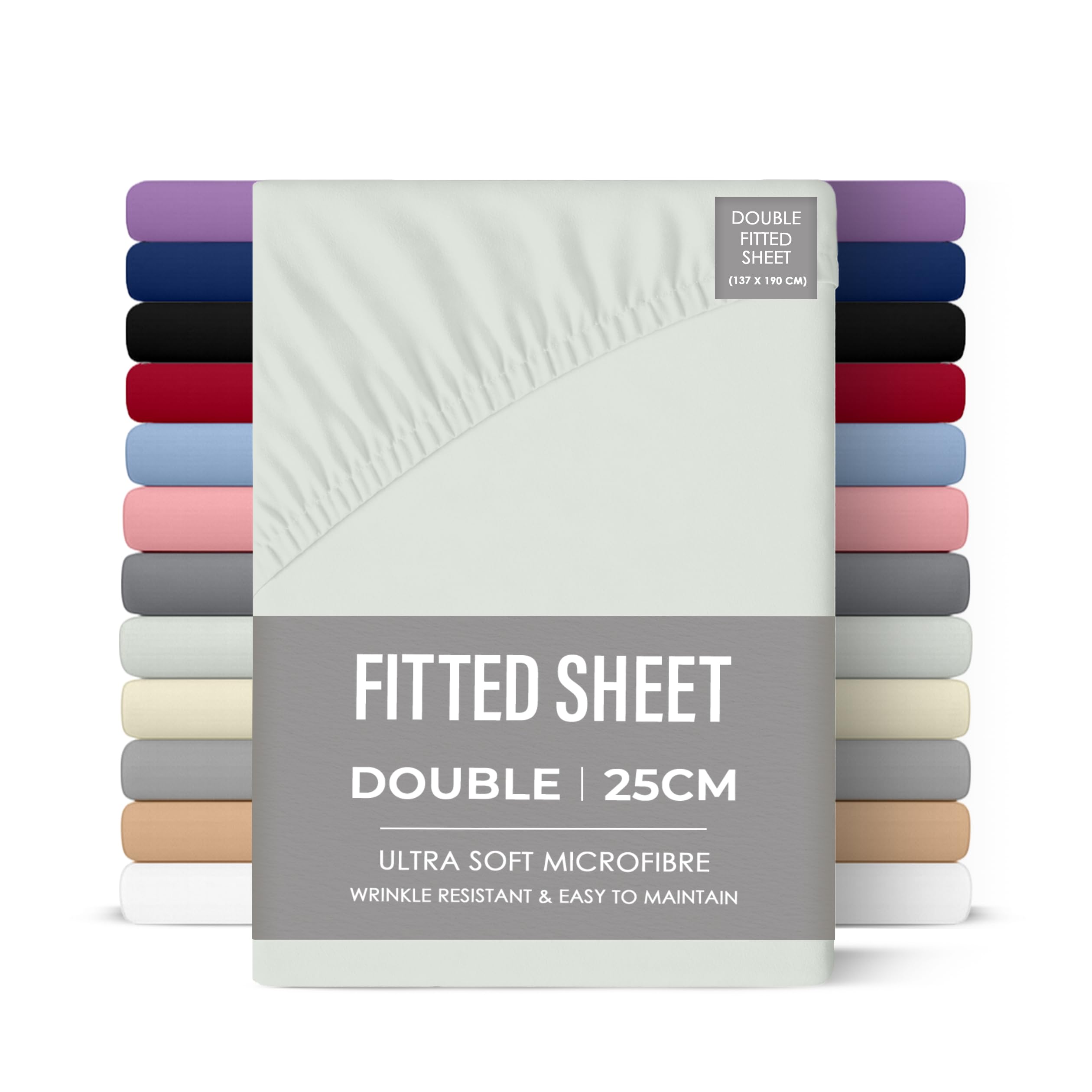 Rohi Duck Egg 25Cm Deep Microfibre Fitted Sheet Double Bed – Comfy Soft & Breathable Deep Fitted Sheet With Elasticated Corners – Hypoallergenic & Durable Bed Sheet (, 137 X 190Cm)