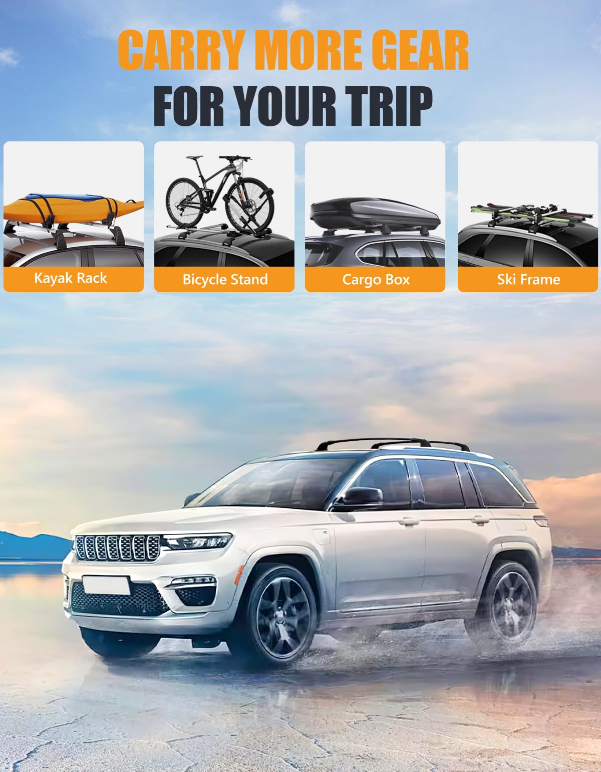 KINGGERI - Barre trasversali bloccabili da 117,9 kg compatibili con Jeep Grand Cherokee L 2021-2025 e 2022 2023 2024 2025 Grand Cherokee WL. Bagagli cargo in alluminio resistente per canoa