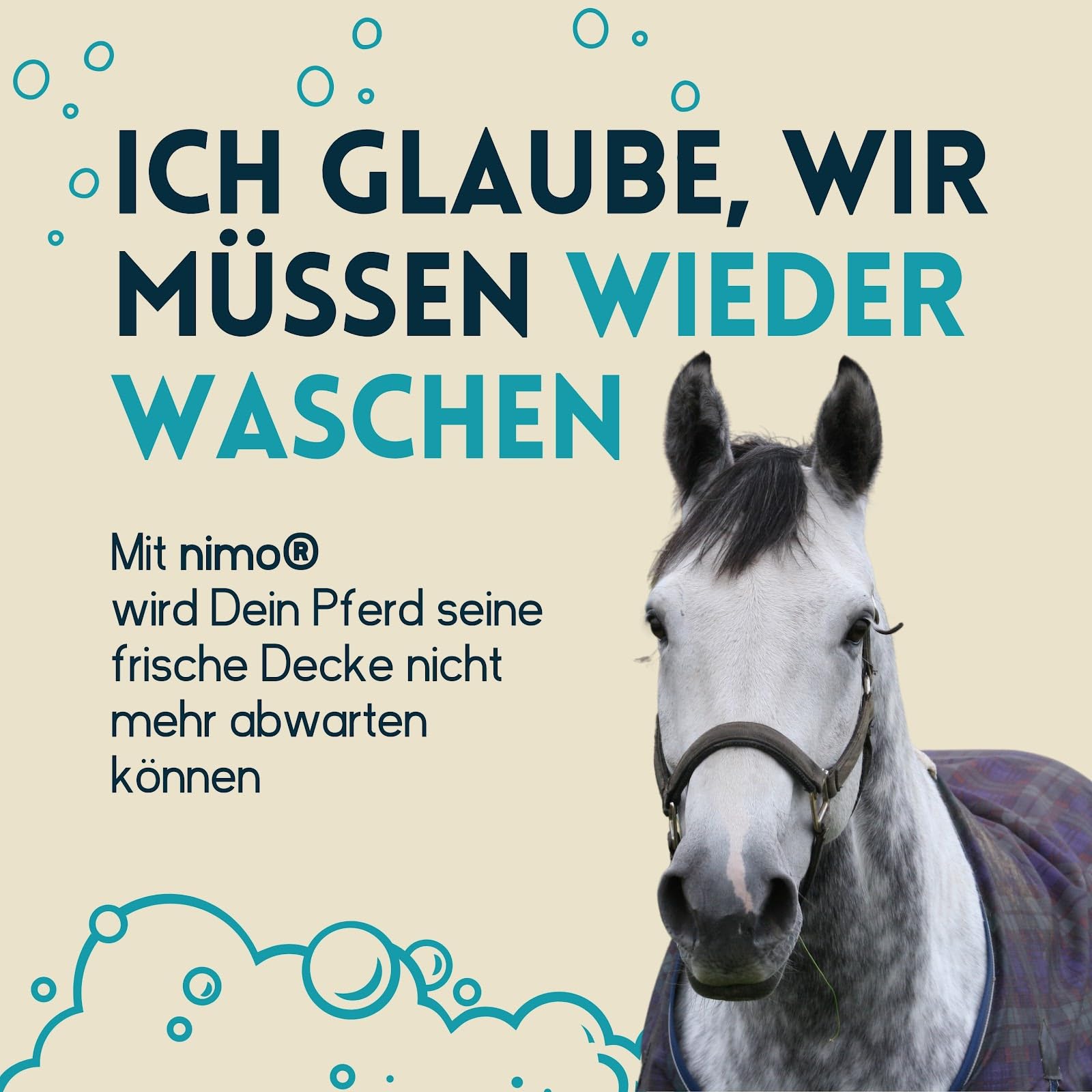 nimo® Detergente para mantas de caballo, sin fragancias ni colorantes, para mantas sintéticas y de algodón transpirables, elimina las manchas de heces y orina
