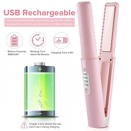 Miniatura 2 de JMFONE Plancha de pelo inalámbrica, mini plancha plana inalámbrica 2 en 1, batería recargable portátil USB-C de 5000 mAh, placa de cerámica, calor