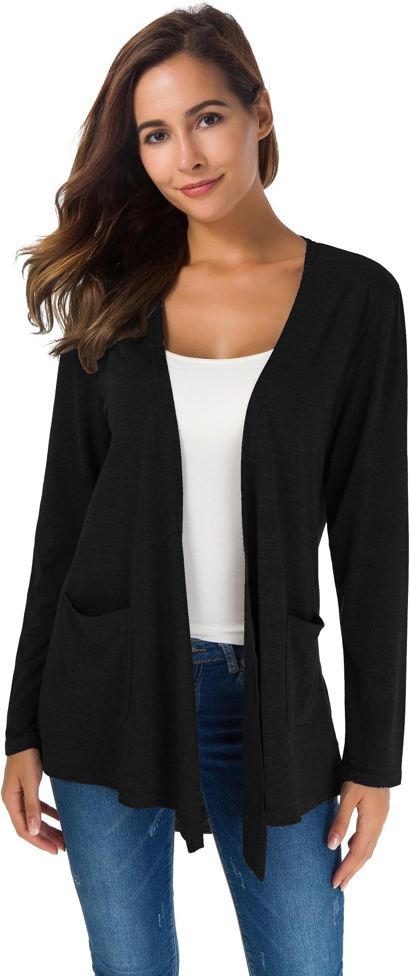 Womens Lightweight Cardigans Long Sleeve Open Front Casual Cardigan with Pockets