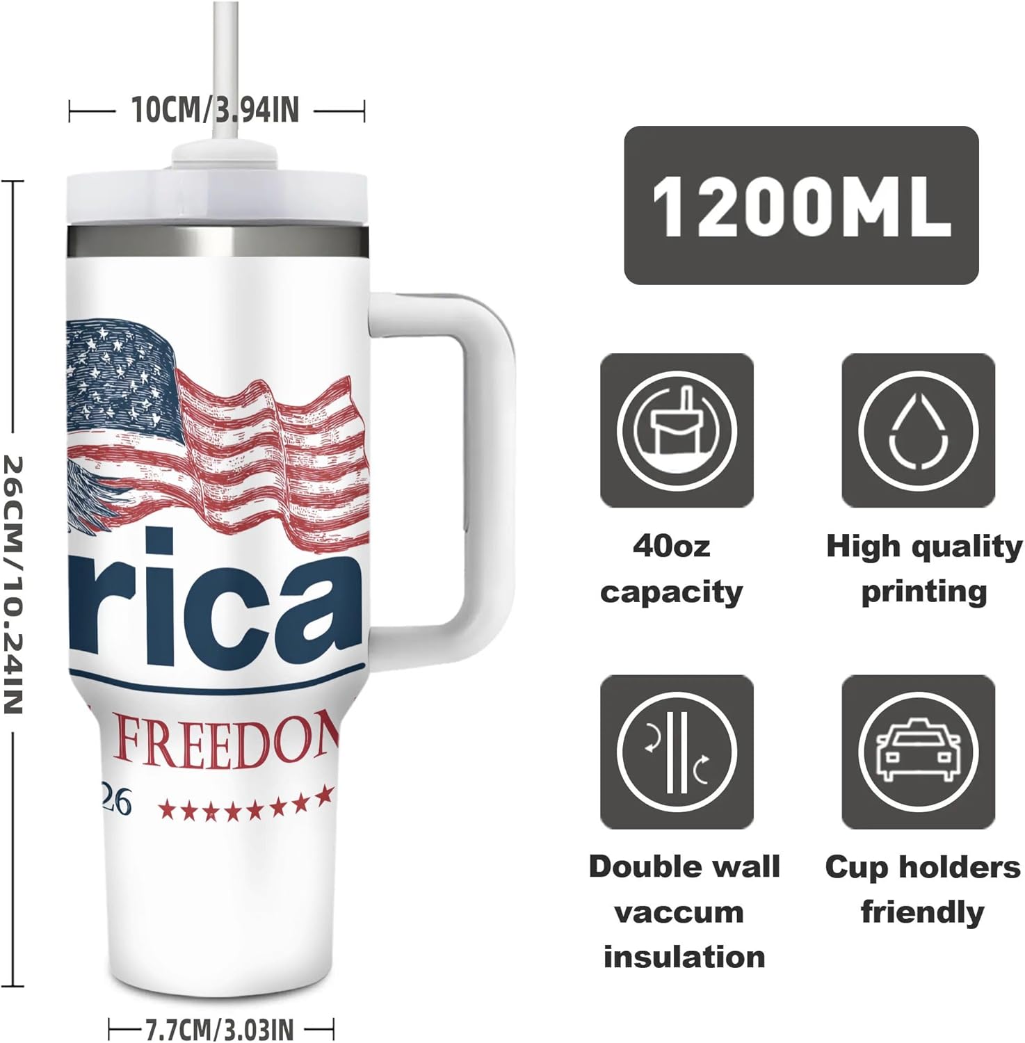 40 OZ America 250th Anniversary Tumbler with Handle, 250 Years Double Wall Stainless Steel Travel Coffee Mug with Straw Lid, Celebrating 250 at Home Insulation and Cooling Cup