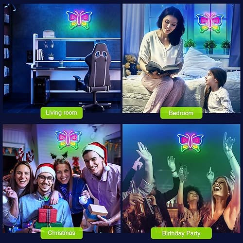 Miniatura 6 de Letreros de neón de mariposa para decoración de pared, letreros de neón LED decorativos de Arrinew alimentados por USB, luces de neón de mariposa