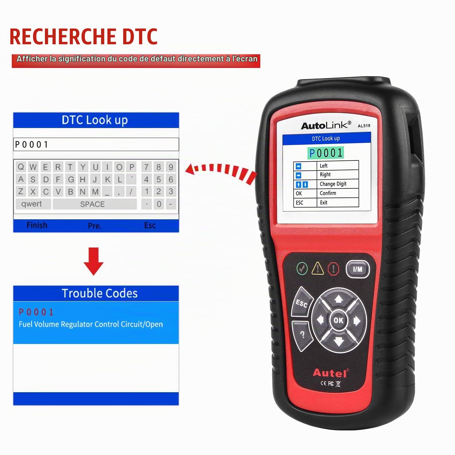 Autel AutoLink AL519 Scanner OBD2 Moteur Vérification Amélioré en Mode 6 Lecteur Codes, Outil Diagnostic Voiture Universel avec Vérification du Smog en Un Clic, Version Améliorée d'AL319