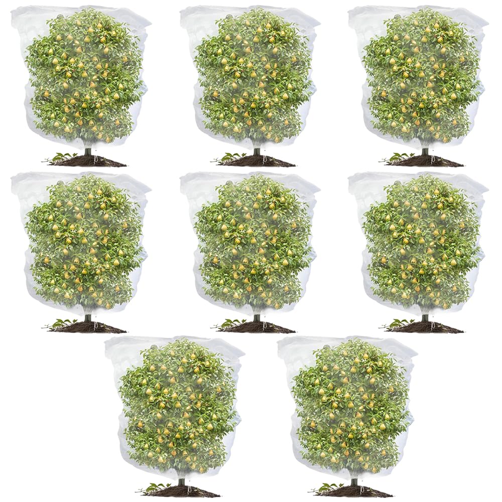 8PCS Fruit Tree Netting Bird Protection, Bird Netting for Garden, Insect Mesh Net with Drawstring, Plants Fine Mesh Cover Nets for Vegetables Fruit Strawberry Bush (120 * 140cm)