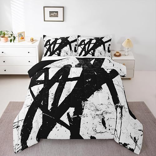 Feelyou Black and White Kids Comforter Set Queen Size for Kids Boys Girls