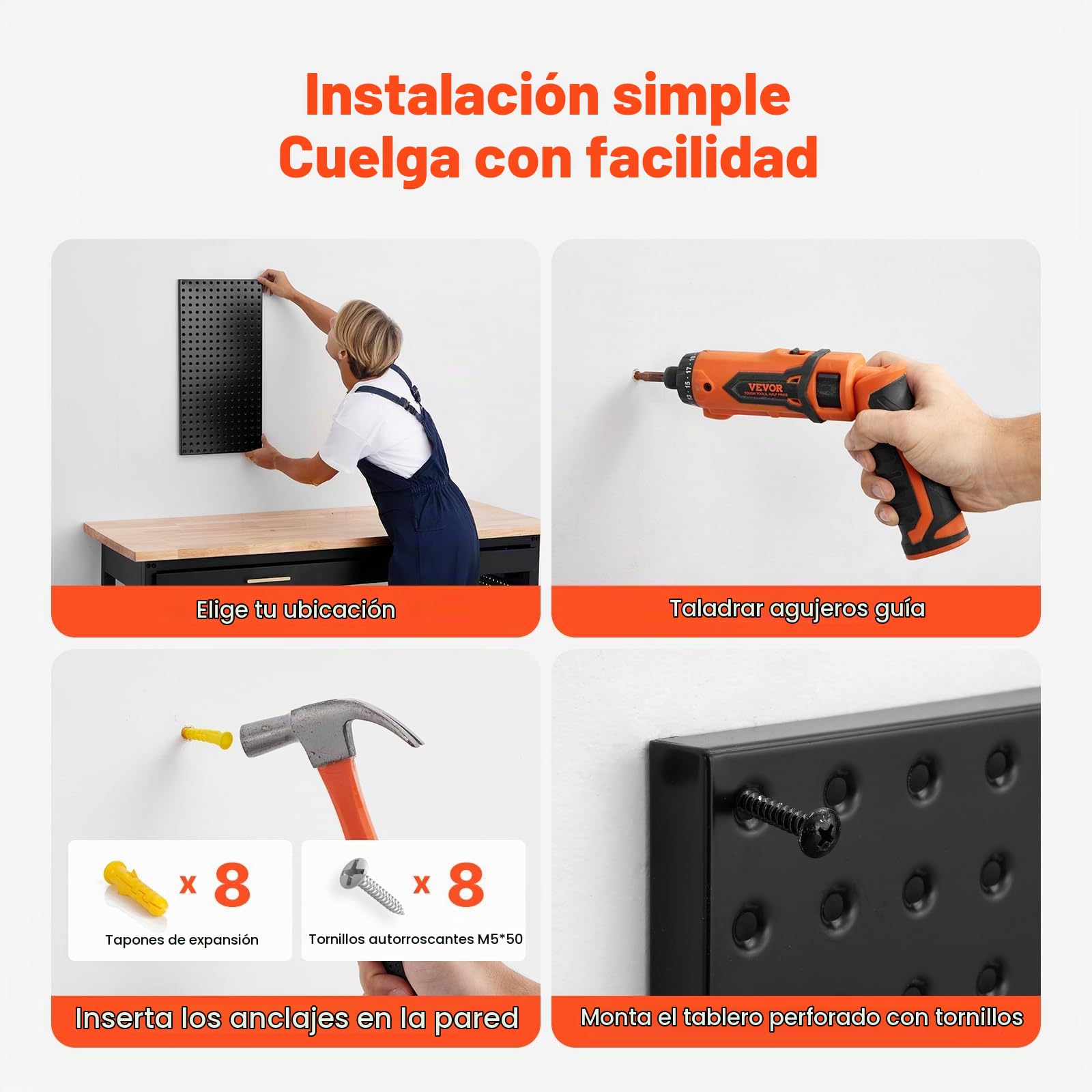 VEVOR Paneles Perforados de Metal de 609,6 x 304,8 x 19 mm 2 Paneles, Organizador de Pared de Acero Resistente, para Sala de Estar, Almacenamiento de Herramientas, Sala de Manualidades, Negro